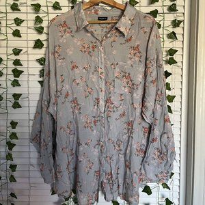 Torrid Mist Blue Floral Gauze Button Front Shirt - Size 2